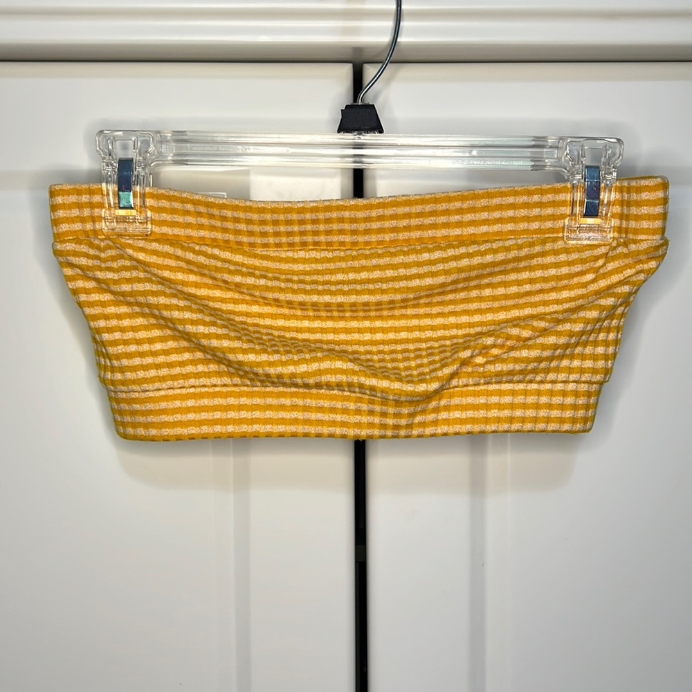 UO Yellow Gingham Check Tube Bandeau Knit Crop Bra Top